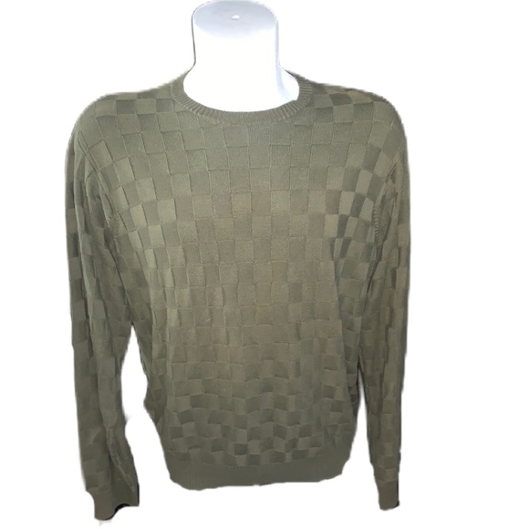 IZOD Men’s Crew Neck Olive Green Check Knit Sweater Size L - Picture 1 of 11